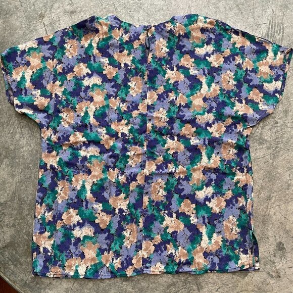 Vintage Pappagallo Abstract Floral Blouse Shirt Short Sleeve Womens Medium Large - Picture 9 of 12